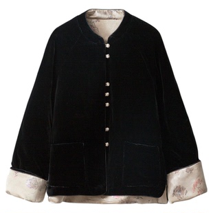 SILVIYE溯也双面穿90鹅绒国风提花真丝丝绒新中式羽绒服鹅绒服新