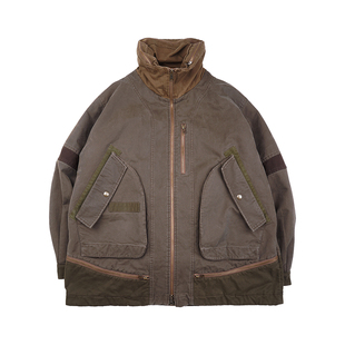 HUNTINGOLD宽松廓形拼接水洗做旧日系复古vintage巴恩风棉服1533