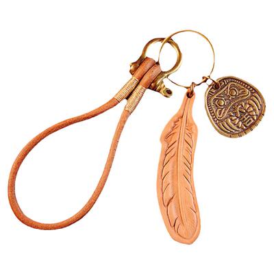 植鞣皮雕牛皮羽毛腕带手工车钥匙