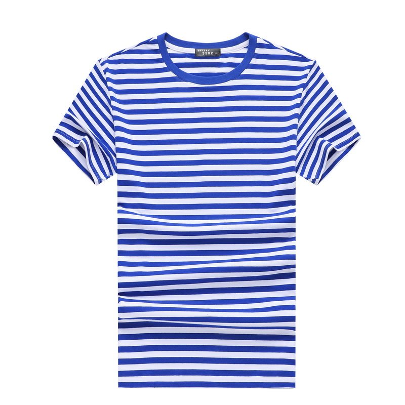 海魂衫蓝白条纹纯棉T恤工作服diy