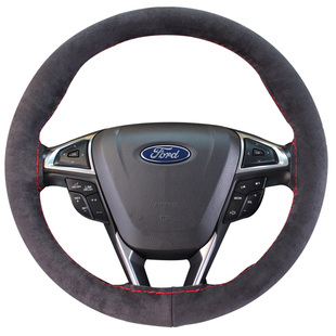 汽车手缝方向盘把套冬款带绒反绒真皮长绒翻毛皮四季通用缝制皮套