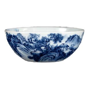 钟家窑柴窑 景德镇手工手绘青花重工山水观江望远主人杯 单杯送礼