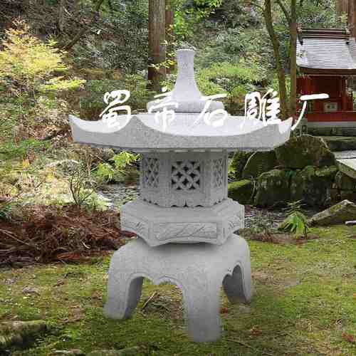 石雕灯笼 花岗岩 六角雪见石灯 园林 庭院草坪立式石头灯笼