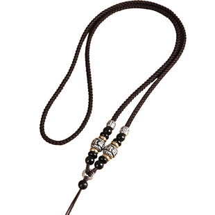 925银六字真言转运手工编织吊坠挂绳男士翡翠佛牌玉佩高档挂件绳