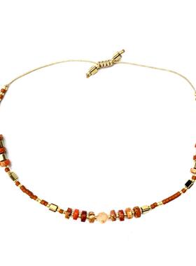 VIKIKO串珠小众ins复古橘天然太阳石手工编织珠串水晶小手链女