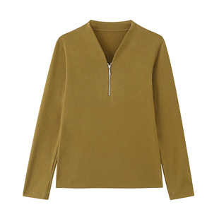 半拉链深v领德绒保暖打底衫女秋冬季修身内搭羊毛加绒肌底衣上衣