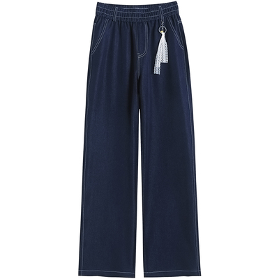 春秋冬季直筒牛仔加绒大码阔腿裤