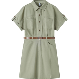 森马连衣裙女纯棉收腰工装裙复古2024夏季新款休闲风翻领气质短裙