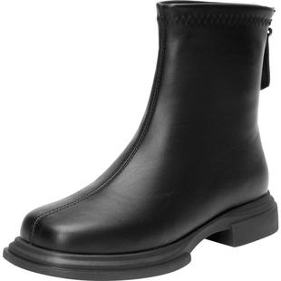 大东加绒女短靴冬季新款保暖粗跟厚底方头靴子女后拉链时尚中筒靴