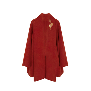 织造司[金丝月季]新年战袍红色双面绵羊毛呢子大衣妆花织金马面裙