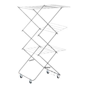 霜山折叠晾晒架三层落地式晒衣架不锈钢室内阳台移动凉衣杆挂衣架