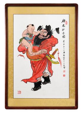 朱砂手绘钟馗护子图挂画天师钟馗画像国画玄关卧室招财门神卷轴画