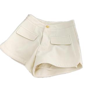 高腰黑色西装短裤女2025新款秋冬季配靴子的外穿a字打底毛呢热裤