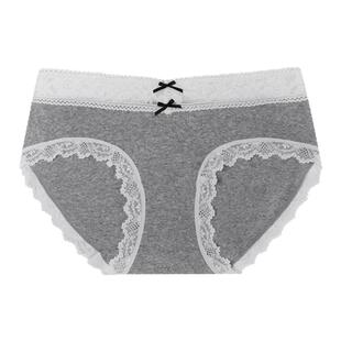 馨帮帮Bra 蕾丝边蝴蝶结拼接内裤女抑菌纯棉加长裆透气亲肤三角裤