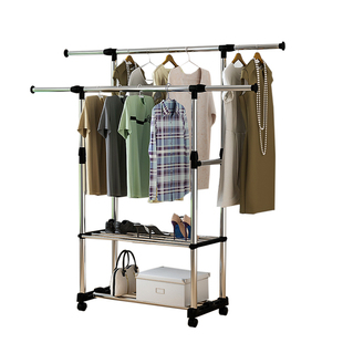 阳台晾衣架落地折叠不锈钢双杆晒衣服架晾衣杆家用室内伸缩挂衣架