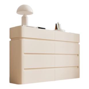 30cm极窄床尾柜奶油风斗柜储物柜一体超薄款卧室八斗橱实木八斗柜