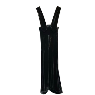 2026年新款黑色真丝丝绒连体背带裤女高腰气质显瘦直筒长裤