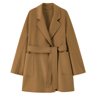 双面呢羊绒大衣女中长款2024新款秋冬高级感羊毛呢外套腰带浴袍风