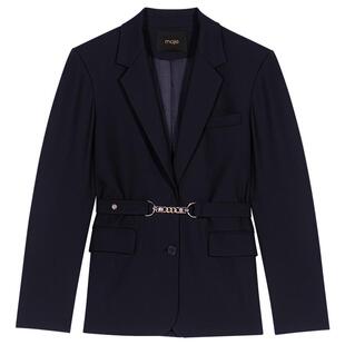 Maje2025春夏女装法式时尚黑色袖口纽扣装饰系带垫肩廓形西装外套