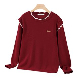 英氏童装女童毛衣内搭2025冬装新款儿童针织衫花边保暖线衣打底衫