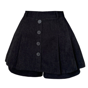 假两件灯芯绒百褶裙裤女秋冬新款半身裙加厚裤裙胖m高腰显瘦A字裙