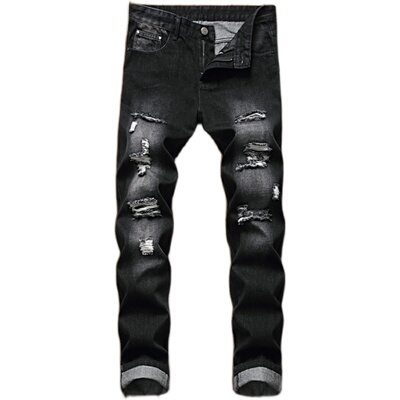 破洞宽松直筒韩版大码牛仔裤