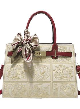 香港代购国风刺绣妈妈包结婚包中年女士手提包大容量生日礼物包包