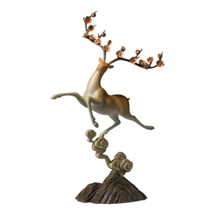 铜师傅《一路生花》客厅桌面 铜鹿摆件 家居装饰工艺品摆件礼物