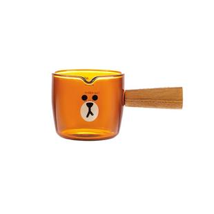 LINE奶罐咖啡奶盅玻璃带刻度意式浓缩咖啡液萃取量杯木柄小盎司杯