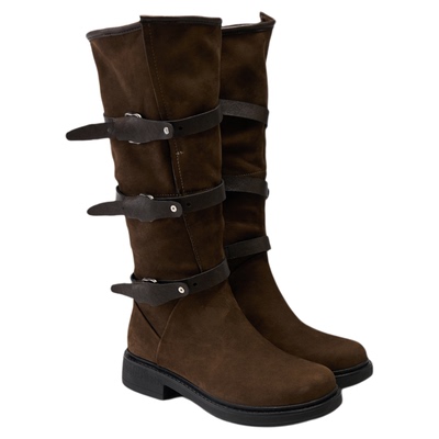 fed复古西部靴冬季新款女靴粗跟高筒靴皮带扣长靴女款S1114-ZC723