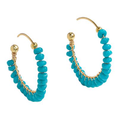 天然绿松石S925银镀18K金耳环