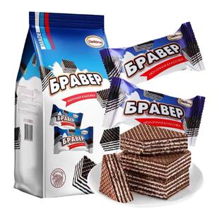 俄罗斯进口威化阿孔特巧克力冰淇淋奶油夹心饼干早晚餐饱腹零食品