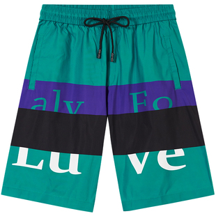 BM欧美高街休闲裤男条纹撞色印花男士裤子夏季百搭短裤潮牌沙滩裤