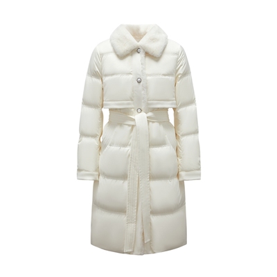 风衣毛领翻领中长款羽绒服外套