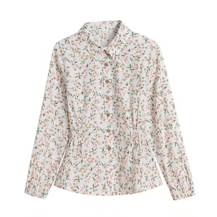 2026春季新款文艺百搭纯棉碎花上衣女装收腰显瘦长袖单排扣衬衫