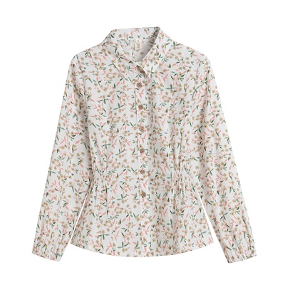 春季纯棉碎花收腰显瘦长袖衬衫