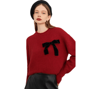 DPLAY【黑标】秋装新铁锈红超柔软浣熊毛圆领针织衫宽松毛衣