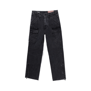 ABLE JEANS【直筒滑板裤】春秋男款黑色显瘦宽松多口袋工装牛仔裤