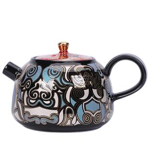 良瓷美品金银错陶瓷茶壶饕餮纹泡茶壶小号球孔过滤出水功夫茶具