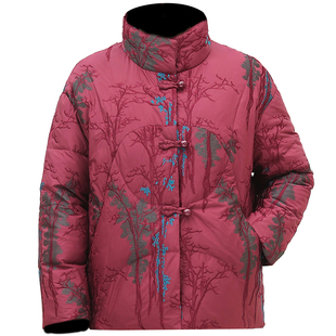 奶奶装冬装羽绒服中老年人外套女喜庆白鸭绒妈妈时尚短款棉服立领