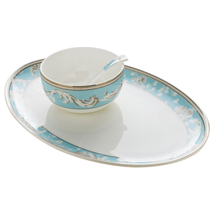 隆达骨瓷2人餐家用餐具好看的碗盘深盘鱼盘欧式浮雕洛丽塔微瑕