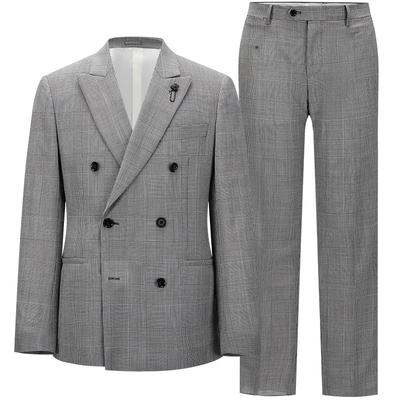 LARDINI意大利进口纯羊毛男士威尔士格纹商务正装双排扣西服套装