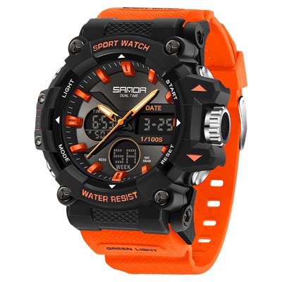 SANDA品牌双显爆款电子手表男士