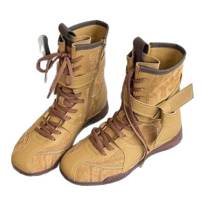 女鞋2026新款德训马丁靴女秋季棕色拳击靴中筒厚底复古时装短靴子