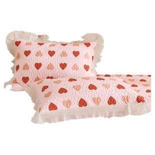 纯棉夹棉绗缝枕套48x74cm一对装100全棉加厚花边单人枕皮枕头芯套