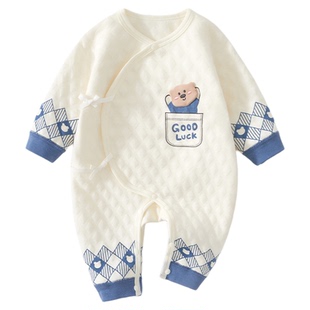 新生儿婴儿衣服秋冬保暖52码连体衣夹棉早秋初生宝宝秋装男宝秋天