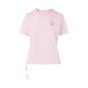 朗姿集团LIME莱茵LOGO刺绣棉质圆领短袖T恤25夏抽绳设计感背心