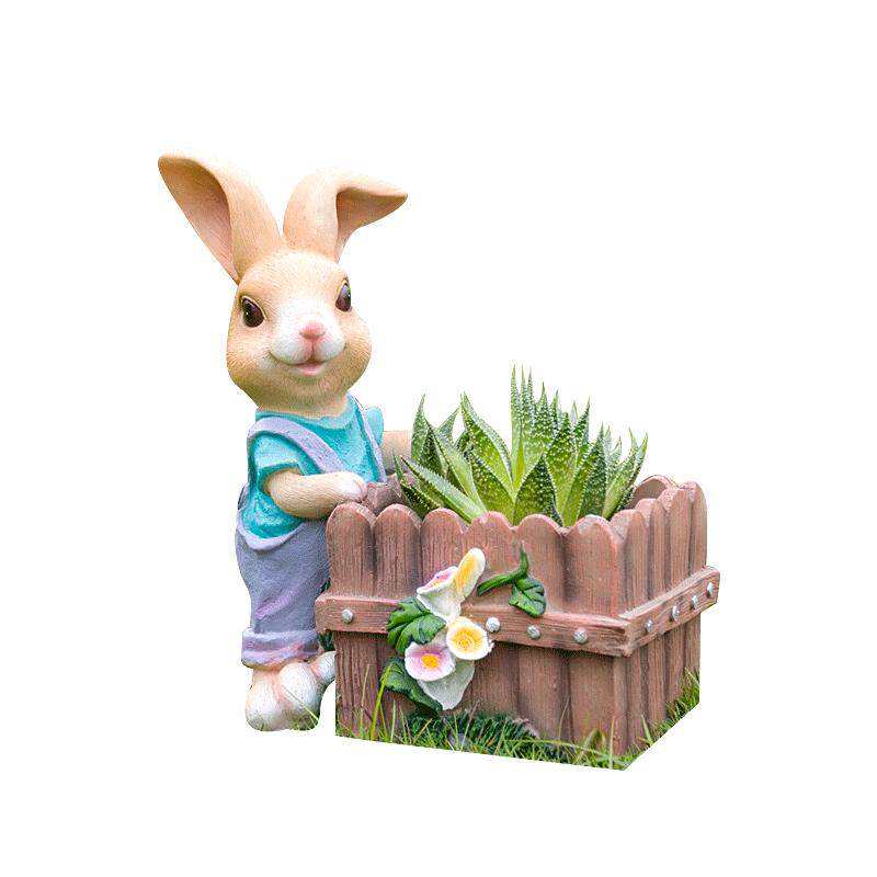 卡通风兔子花盆幼儿园景观雕塑