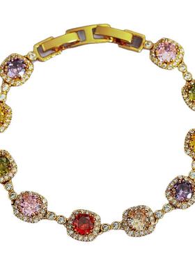 彩色方形锆石手链轻奢小众精致