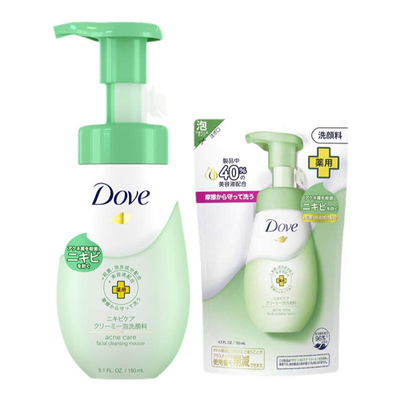 日本Dove多芬氨基酸洗面奶痘痘款控油泡沫慕斯洁面乳正装+补充装
